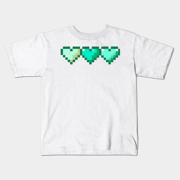 Teal Row of Hearts Pixel Art Kids T-Shirt by christinegames